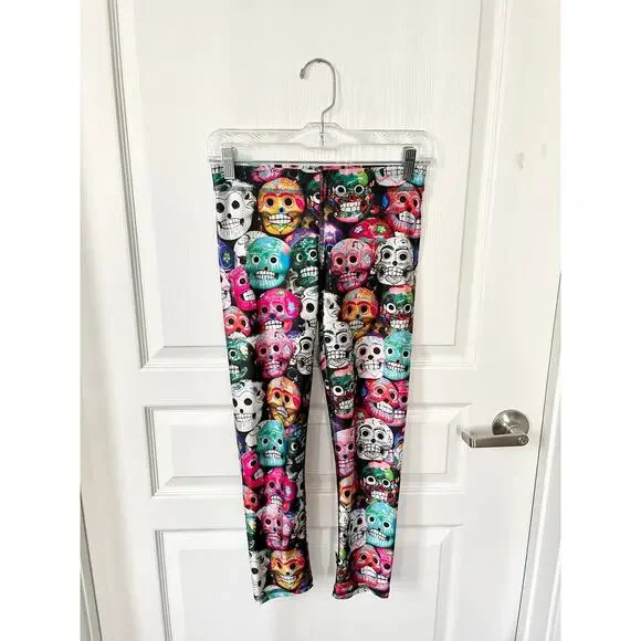 Terez Dia De Los Muertos Performance Cropped Skull Leggings Small - Picture 4 of 10